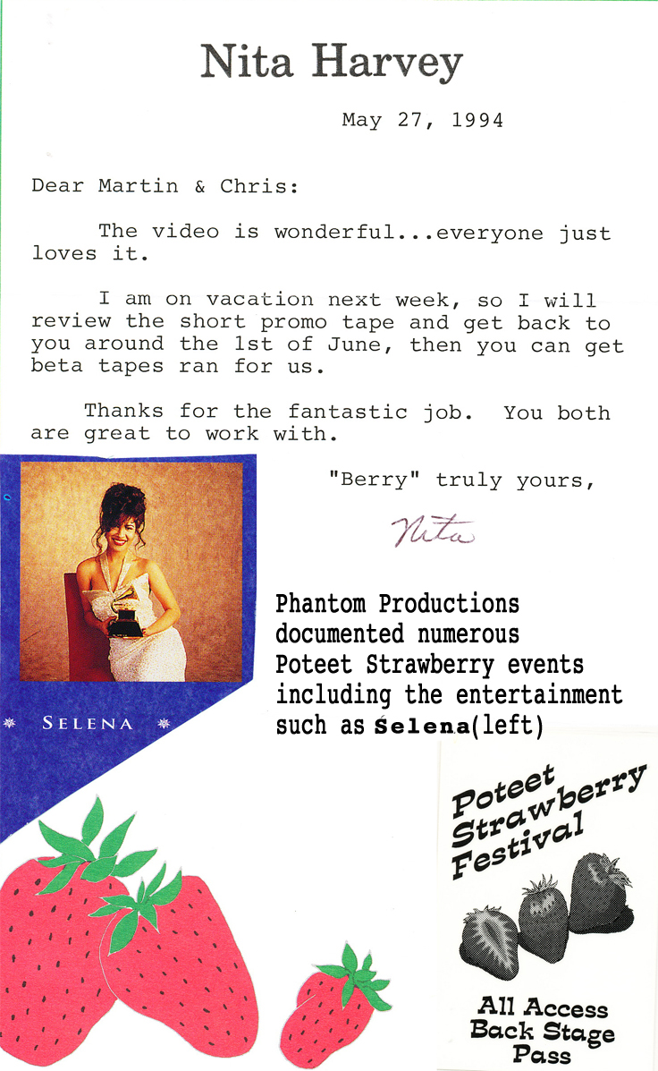 Phantom Productions documented the Poteet Strawberry Festival for numerous years.  We videotaped events including Salina's concert in 1994