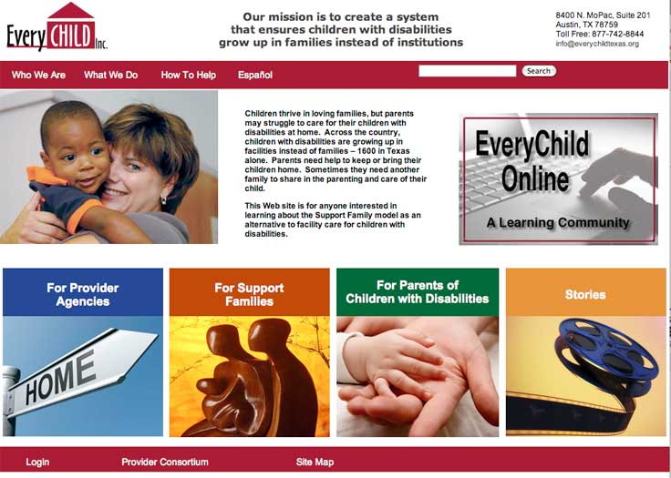Screenshot of the Every Child Texas web home page