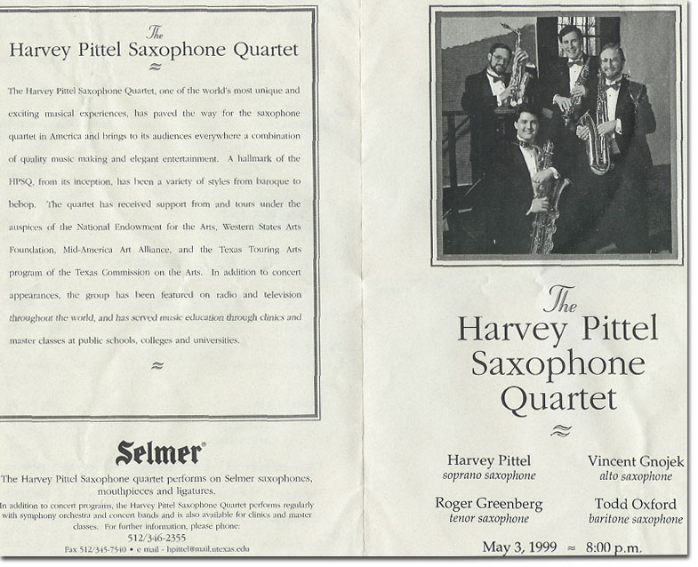 picture of program for the Harvey Pittel Saxaphone Quartet